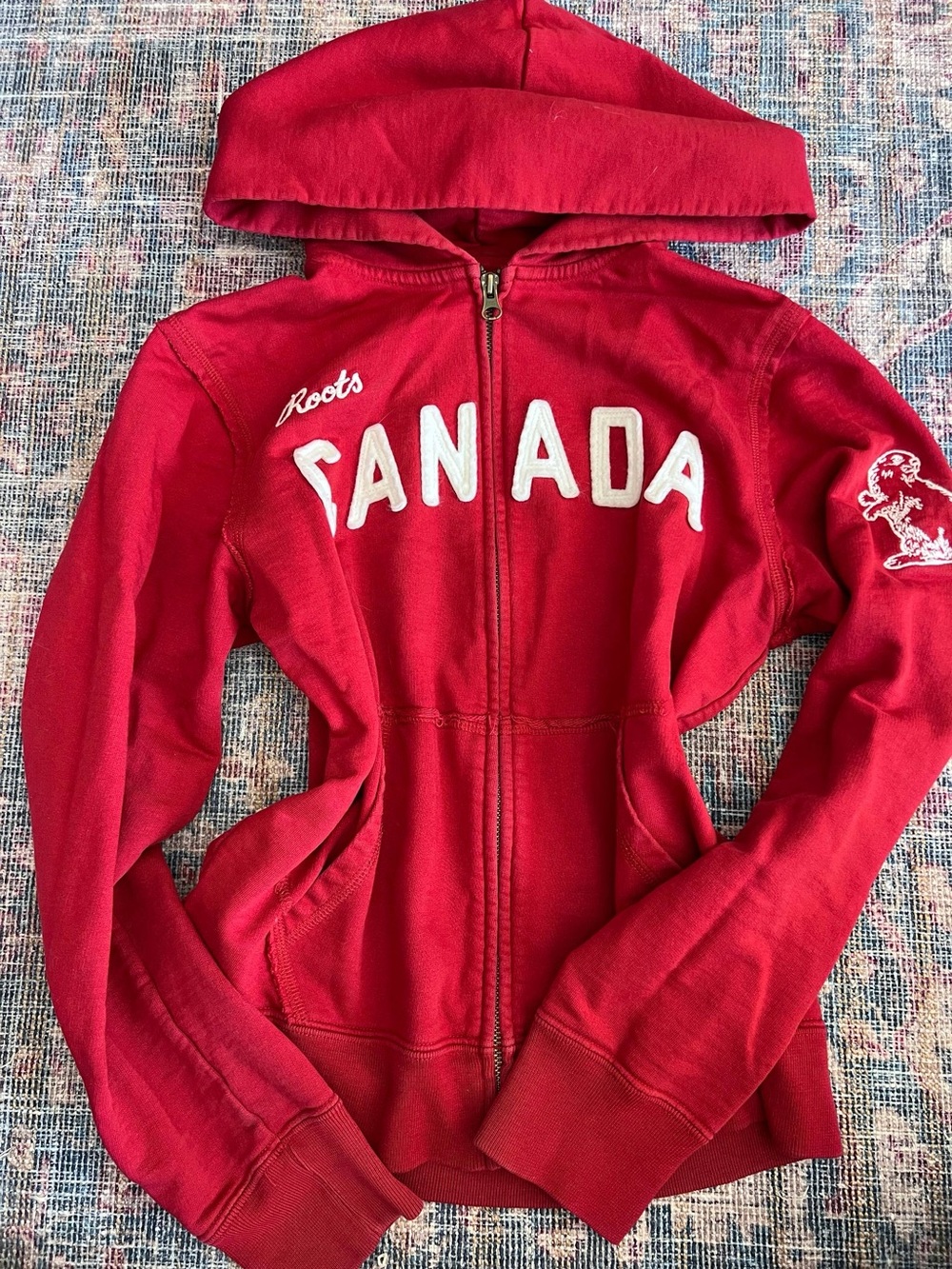 Roots Red Hooded Zip-Up Jacket with CANADA Applique